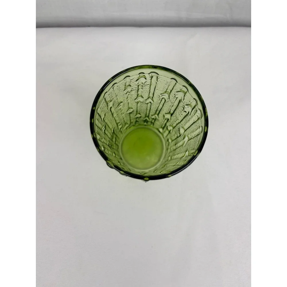 Vintage Avocado Green Textured Bark Glass Tumbler‎ Mid Century Modern Drinkware